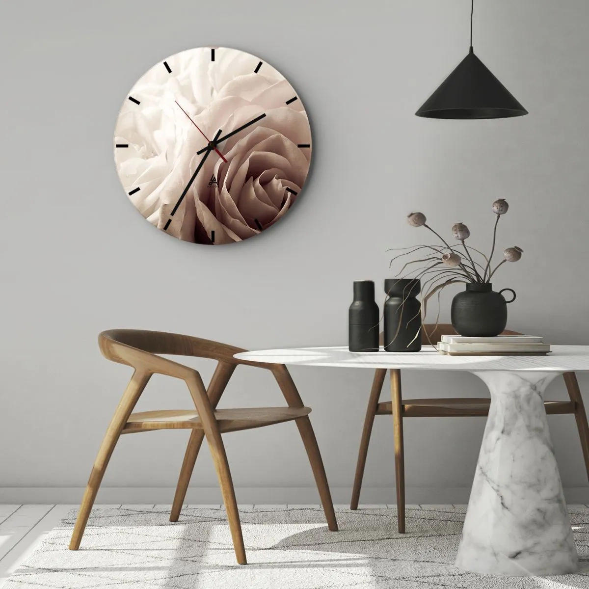 Reloj de pared - Reloj de vidrio - En el corazón de una rosa - 30x30 cm