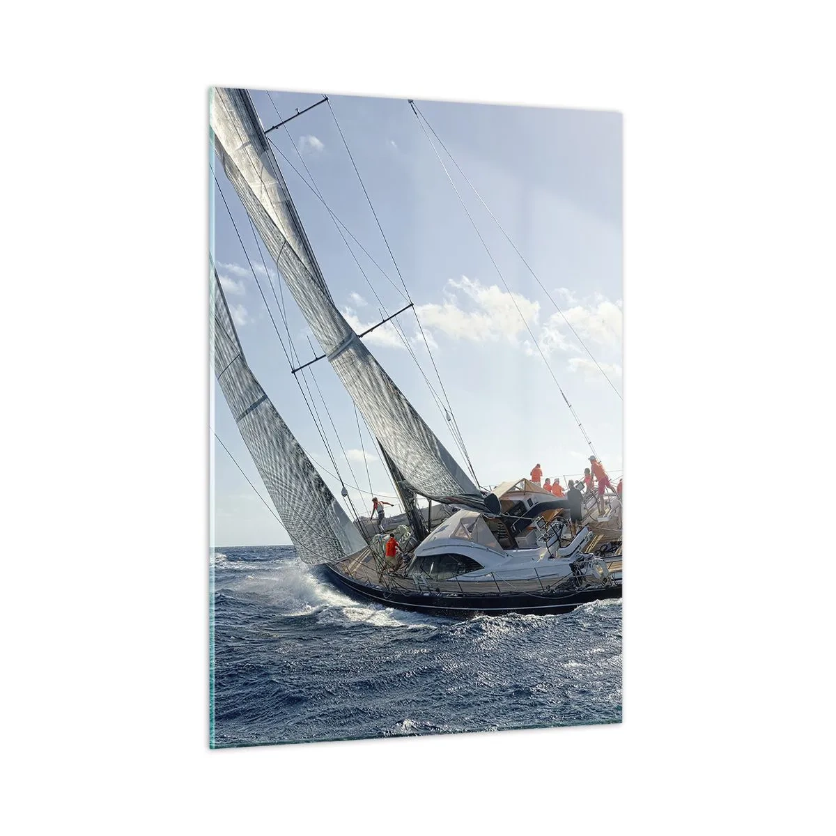 Cuadro sobre vidrio - Impresiones sobre Vidrio - Yates de carreras en mar abierto con el viento en sus velas - 50x70cm - Que gane el mejor - Decoración de pared moderna para salón y dormitorio ARTTOR