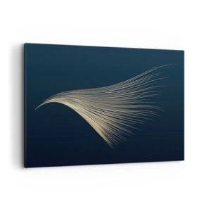 Cuadro sobre lienzo - Impresión de Imagen - Una delicada línea similar a una pluma sobre un fondo azul marino. - 100x70cm - Como el cabello de un ángel - Decoración de pared moderna para salón y dormitorio ARTTOR