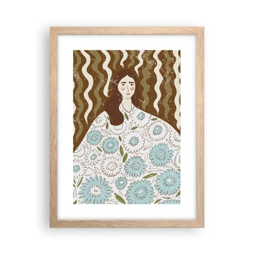 Póster en marco roble claro - Retrato con túnica de flores - 30x40 cm