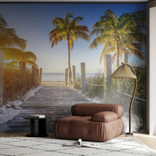 Fotomural Autadhesivo Deluxe Sticker - Directo al paraíso - Paisaje, Palmera de cocos, Playa - 100x70 cm