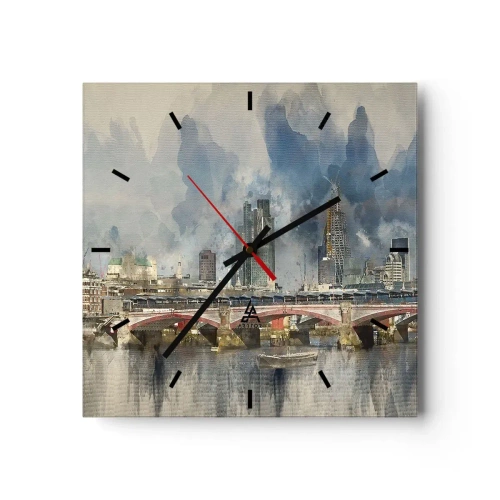 Reloj de pared - Reloj de vidrio - Vista en acuarela del puente y el horizonte de la ciudad. - 30x30cm - Londres en todo su esplendor - Decoración de pared moderna para salón y dormitorio ARTTOR