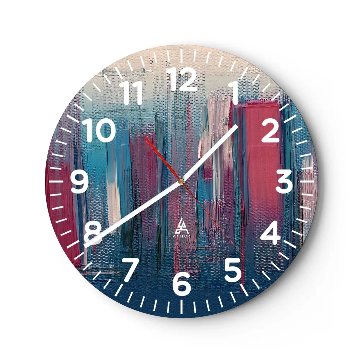 Reloj de pared - Reloj de vidrio - Composición vertical en azul y rojo - 30x30 cm