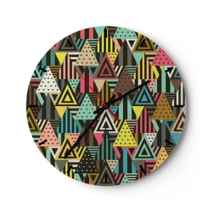 Reloj de pared - Reloj de vidrio - Triángulos coloridos en un patrón geométrico sobre un fondo oscuro - 30x30cm - A ritmo de triángulo - Decoración de pared moderna para salón, cocina y dormitorio ARTTOR