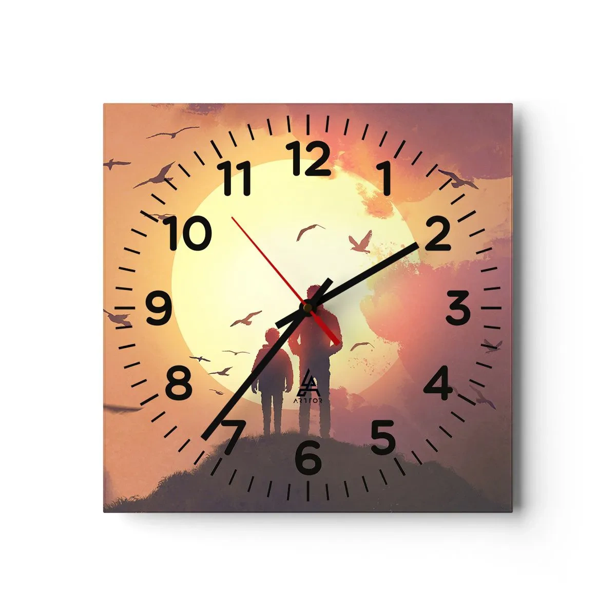 Reloj de pared - Reloj de vidrio - Cara a cara con el sol - 30x30 cm