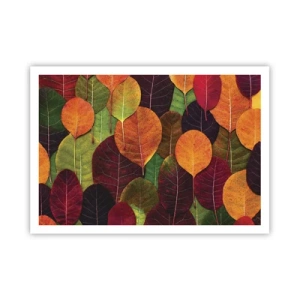 Póster - Hojas coloridas dispuestas en un patrón otoñal. - 100x70cm - Mosaico de otoño - Decoración de pared moderna para salón y dormitorio ARTTOR