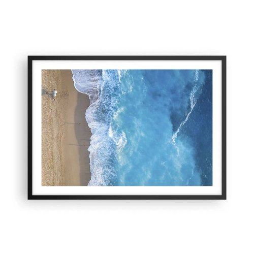 Póster en marco negro - Una vista de pájaro de la playa y las olas del mar. - 70x50cm - El poder del azul - Decoración de pared moderna para salón y dormitorio ARTTOR
