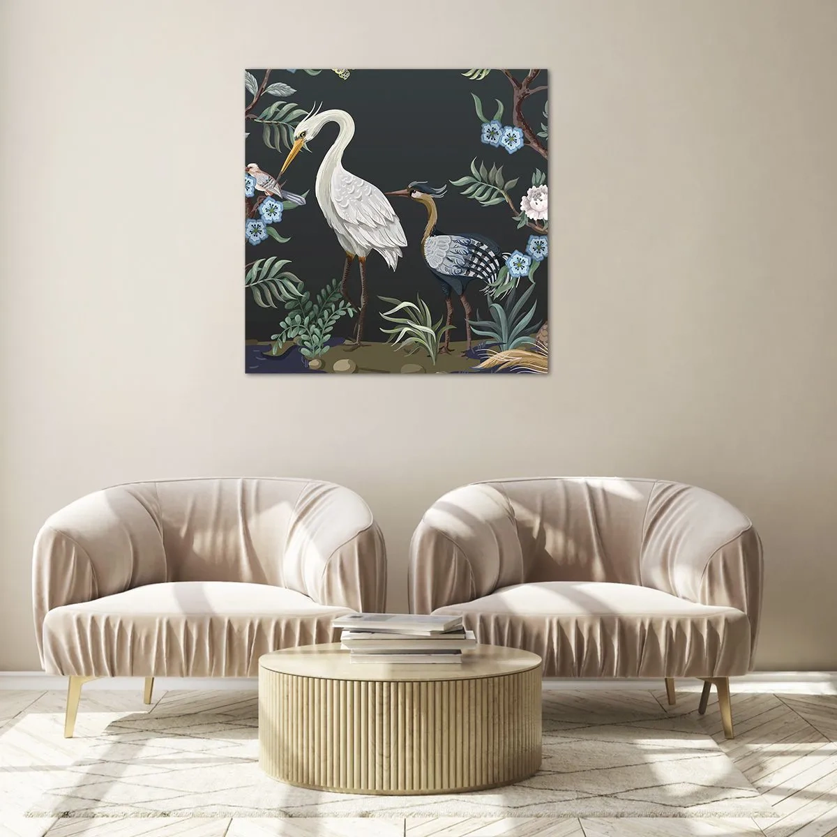 Cuadro sobre vidrio - Impresiones sobre Vidrio - Desfile de aves - 30x30 cm