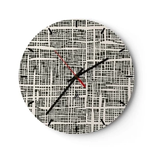 Reloj de pared - Reloj de vidrio - Patrón geométrico negro y crema con puntos irregulares. - 30x30cm - Composición del tejido - Decoración de pared moderna para salón, cocina y dormitorio ARTTOR