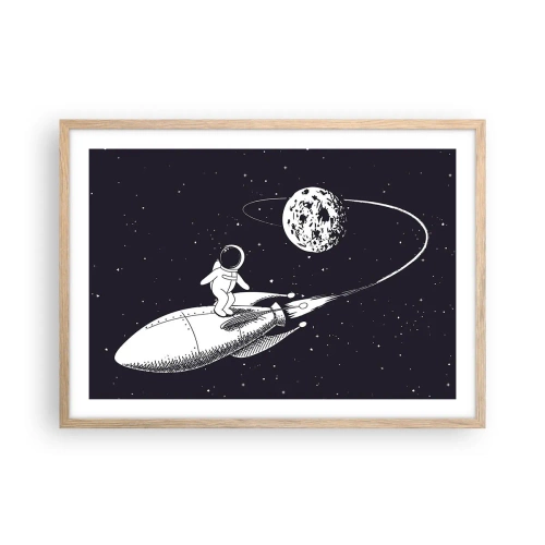 Póster en marco roble claro - Surfista espacial - 70x50 cm