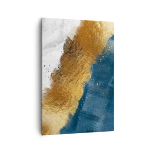 Cuadro sobre lienzo - Impresión de Imagen - Una composición abstracta en tonos dorados, azules y blancos. - 70x100cm - Los colores del verano - Decoración de pared moderna para salón y dormitorio ARTTOR