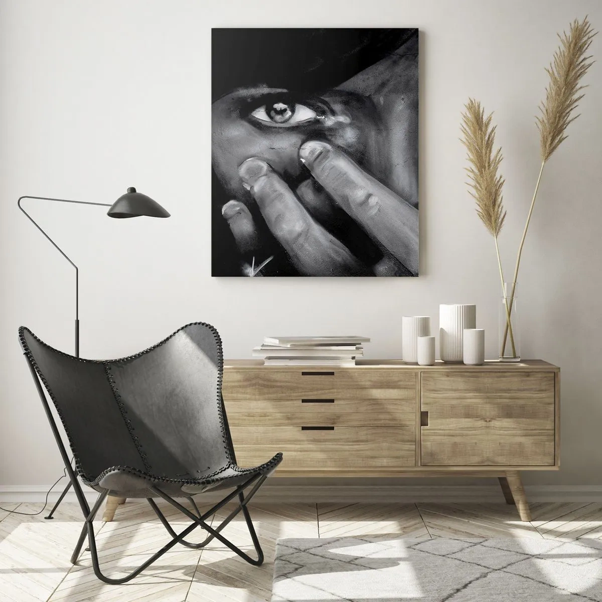 Cuadro sobre vidrio - Impresiones sobre Vidrio - Un retrato en blanco y negro con una mirada emotiva. - 50x70cm - No diré quién lo pintó - Decoración de pared moderna para salón y dormitorio ARTTOR