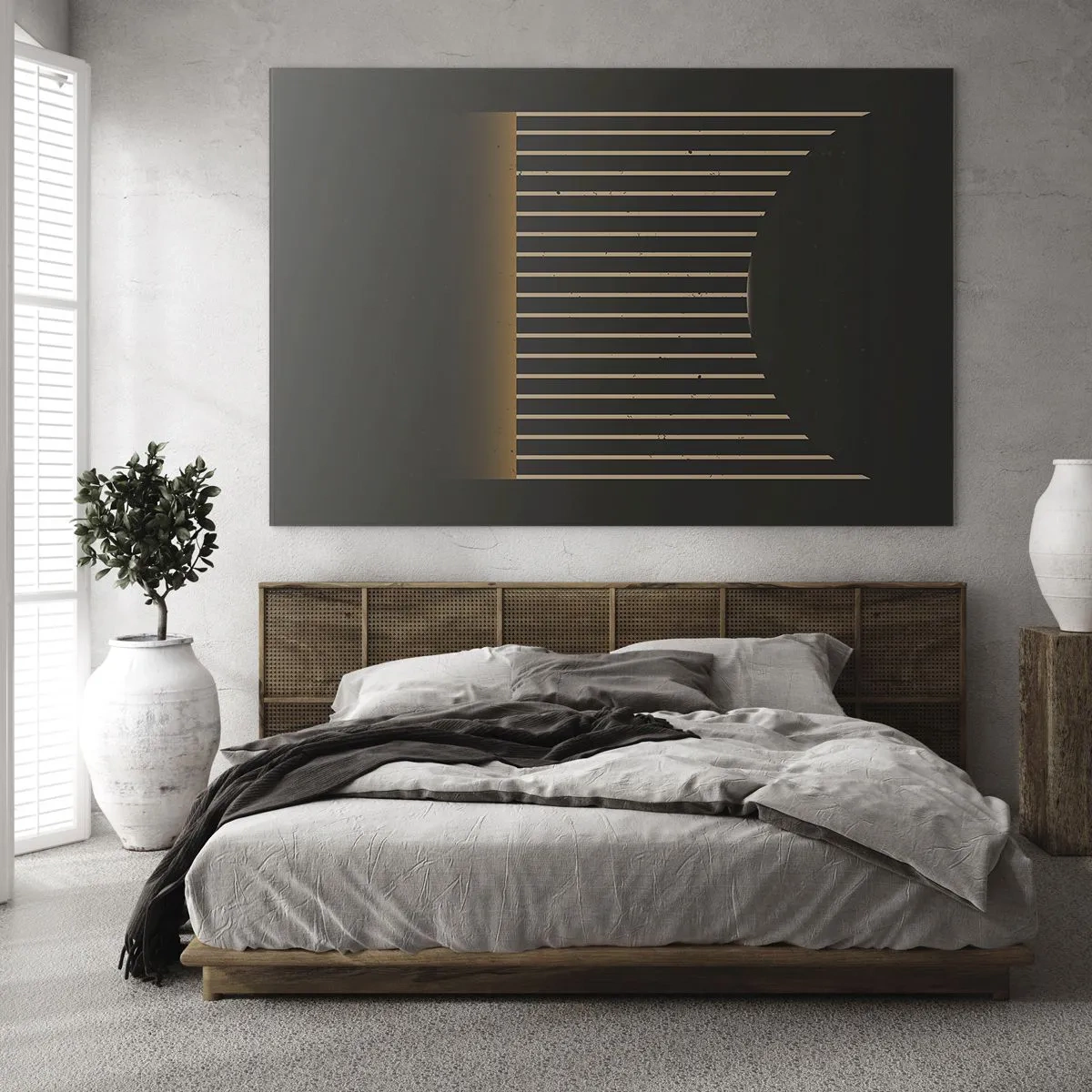 Cuadro sobre vidrio - Impresiones sobre Vidrio - Una composición minimalista con líneas en la oscuridad. - 120x80cm - Explorar la oscuridad - Decoración de pared moderna para salón y dormitorio ARTTOR
