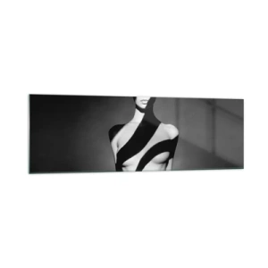 Cuadro sobre vidrio - Impresiones sobre Vidrio - Retrato en blanco y negro de una mujer en luz y sombra. - 160x50cm - En la luz y en la sombra - Decoración de pared moderna para salón y dormitorio ARTTOR