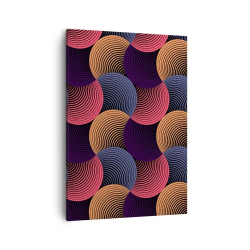 Cuadro sobre lienzo - Impresión de Imagen - Círculos geométricos en tonos rosa, morado y dorado. - 50x70cm - En un ritmo circular - Decoración de pared moderna para salón y dormitorio ARTTOR