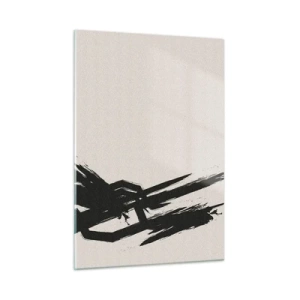 Cuadro sobre vidrio - Impresiones sobre Vidrio - Una pincelada negra dinámica sobre un fondo claro. - 50x70cm - Impulso imparable - Decoración de pared moderna para salón y dormitorio ARTTOR