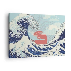Cuadro sobre lienzo - Impresión de Imagen - Olas del océano y una puesta de sol al estilo japonés - 70x50cm - De inspiración japonesa - Decoración de pared moderna para salón y dormitorio ARTTOR