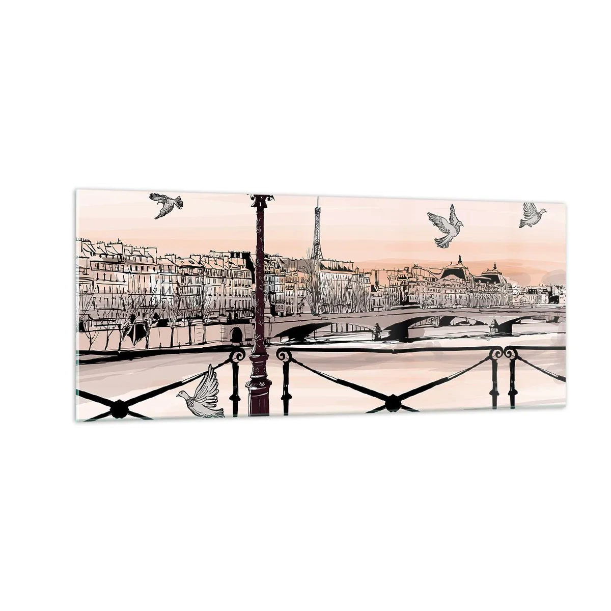 Cuadro sobre vidrio - Impresiones sobre Vidrio - Sobre los tejados de París - 100x40 cm