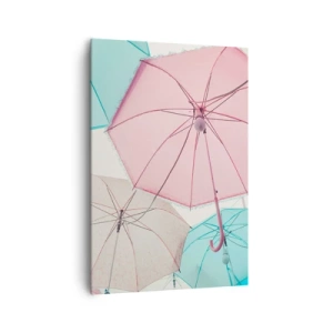 Cuadro sobre lienzo - Impresión de Imagen - Paraguas pastel contra un cielo brillante - 70x100cm - A veces el sol, a veces la lluvia - Decoración de pared moderna para salón y dormitorio ARTTOR
