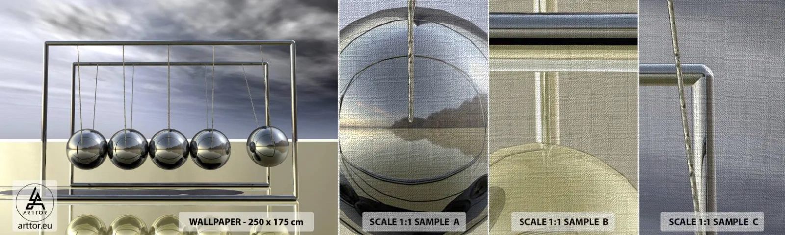 Muestra de fotomural Premium Canvas - La energía del mundo - péndulo de Newton, Física, Abstracción - 100x30 cm