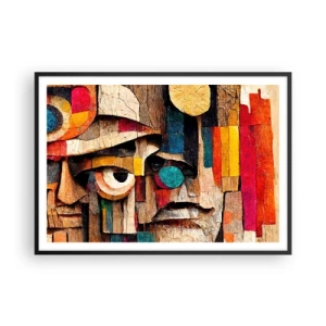 Póster en marco negro - Rostros abstractos en colores intensos - 100x70cm - Te veo... - Decoración de pared moderna para salón y dormitorio ARTTOR