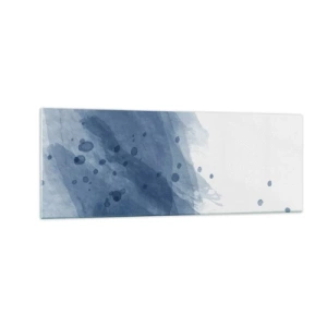 Cuadro sobre vidrio - Impresiones sobre Vidrio - Manchas y rayas abstractas en tonos azules - 140x50cm - Tul azul - Decoración de pared moderna para salón y dormitorio ARTTOR