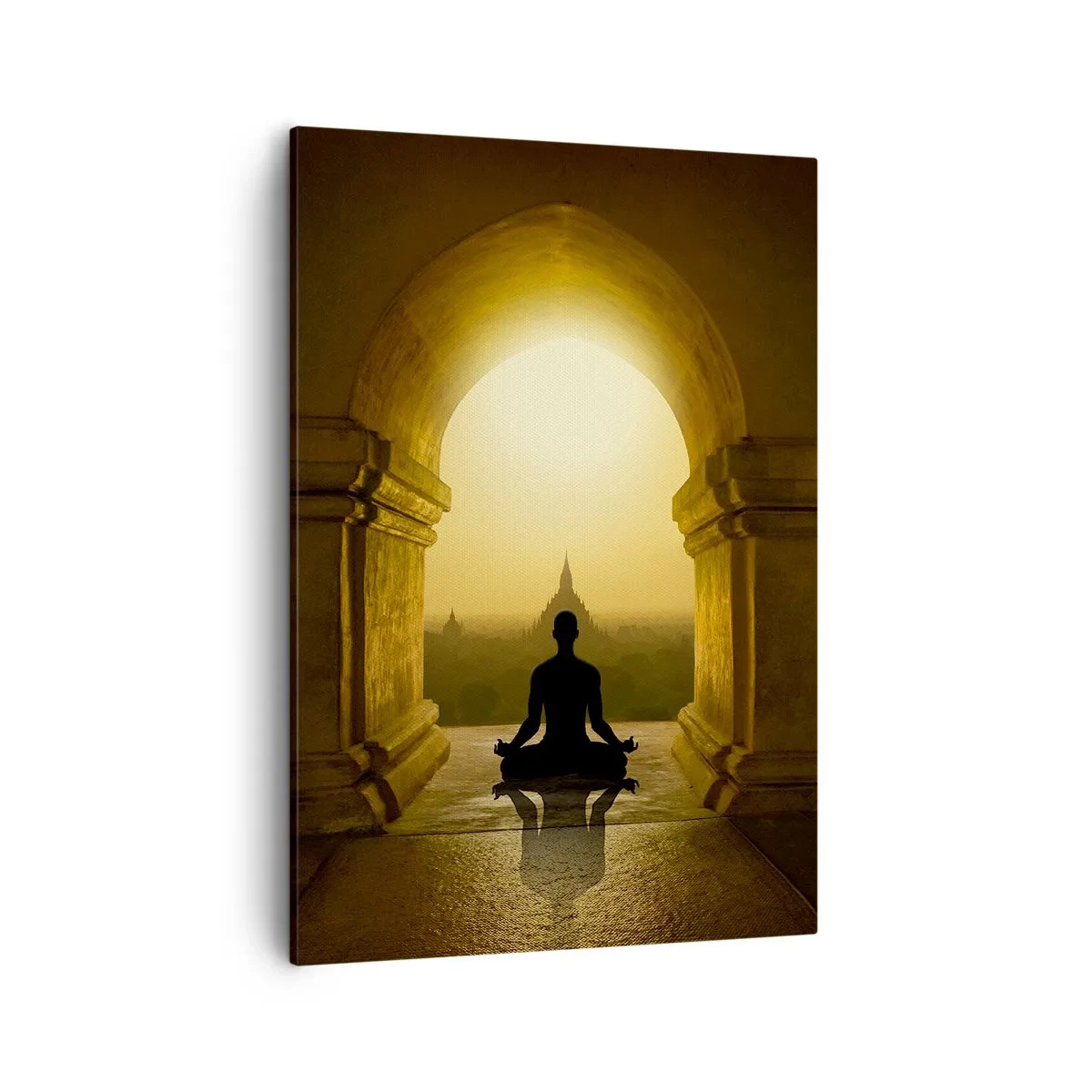 Cuadro sobre lienzo - Impresión de Imagen - Silueta de una persona meditando a la luz del sol poniente. - 50x70cm - Armonía total - Decoración de pared moderna para salón y dormitorio ARTTOR