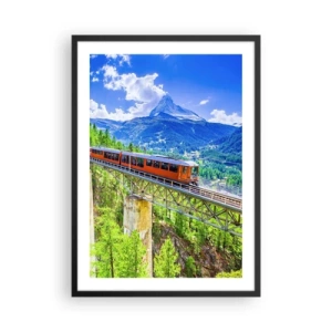 Póster en marco negro - Un tren sobre un puente en los Alpes con vistas al Matterhorn - 50x70cm - Ferrocarril a los Alpes - Decoración de pared moderna para salón y dormitorio ARTTOR