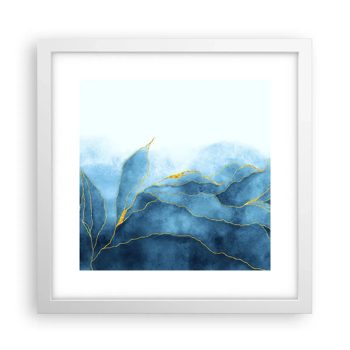 Póster en marco blanco - Oro y azul - 30x30 cm