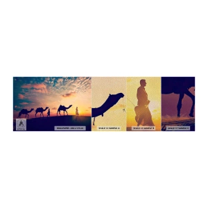 Muestra de fotomural Premium Sand - El misterioso espíritu de Oriente - Paisaje, Desierto, Camello - 100x30 cm