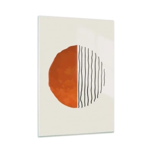 Cuadro sobre vidrio - Impresiones sobre Vidrio - Sol minimalista sobre la línea de onda - 50x70cm - En un ambiente japonés - Decoración de pared moderna para salón y dormitorio ARTTOR