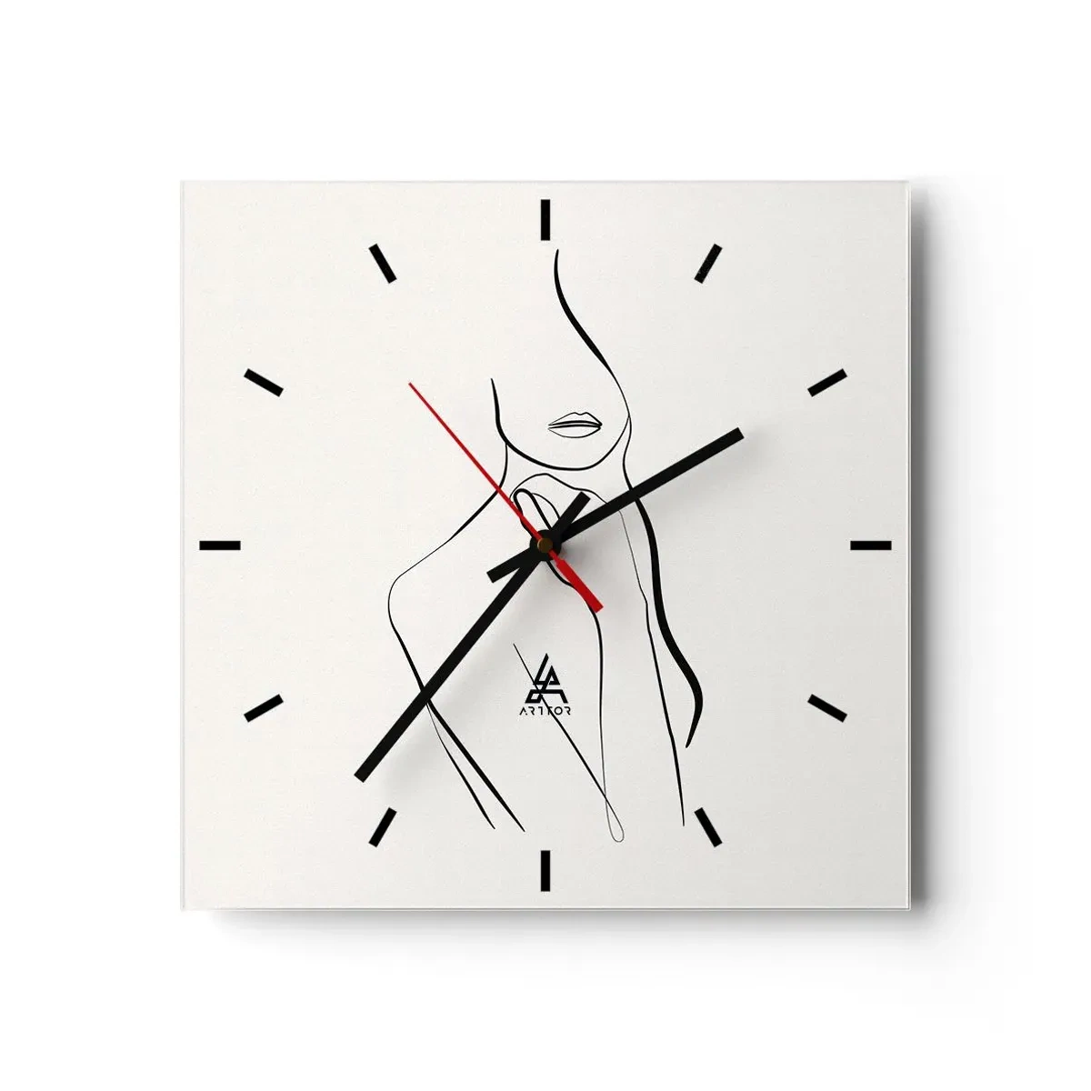 Reloj de pared - Reloj de vidrio - Un boceto minimalista de la silueta de una mujer sobre un fondo claro. - 30x30cm - Una ola de melancolía - Decoración de pared moderna para salón y dormitorio ARTTOR