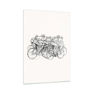 Cuadro sobre vidrio - Impresiones sobre Vidrio - Boceto de un grupo de ciclistas durante una carrera contra un fondo blanco. - 50x70cm - Juntos como un equipo - Decoración de pared moderna para salón y dormitorio ARTTOR