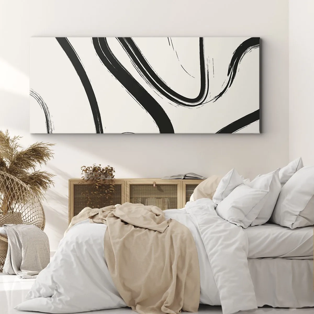 Cuadro sobre lienzo - Impresión de Imagen - Fantasía en blanco y negro - 100x40 cm
