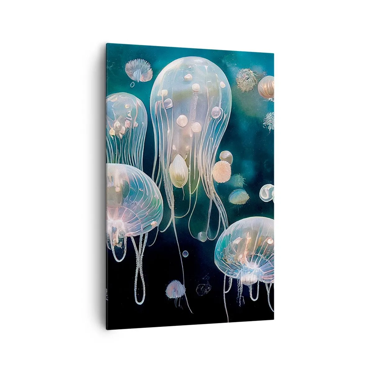 Cuadro sobre lienzo - Impresión de Imagen - Delicadas medusas en el mundo submarino - 80x120cm - Globos submarinos - Decoración de pared moderna para salón y dormitorio ARTTOR