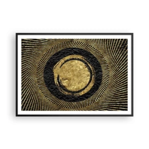 Póster en marco negro - Composición geométrica en negro y dorado con rayos. - 100x70cm - Composición glamour - Decoración de pared moderna para salón y dormitorio ARTTOR