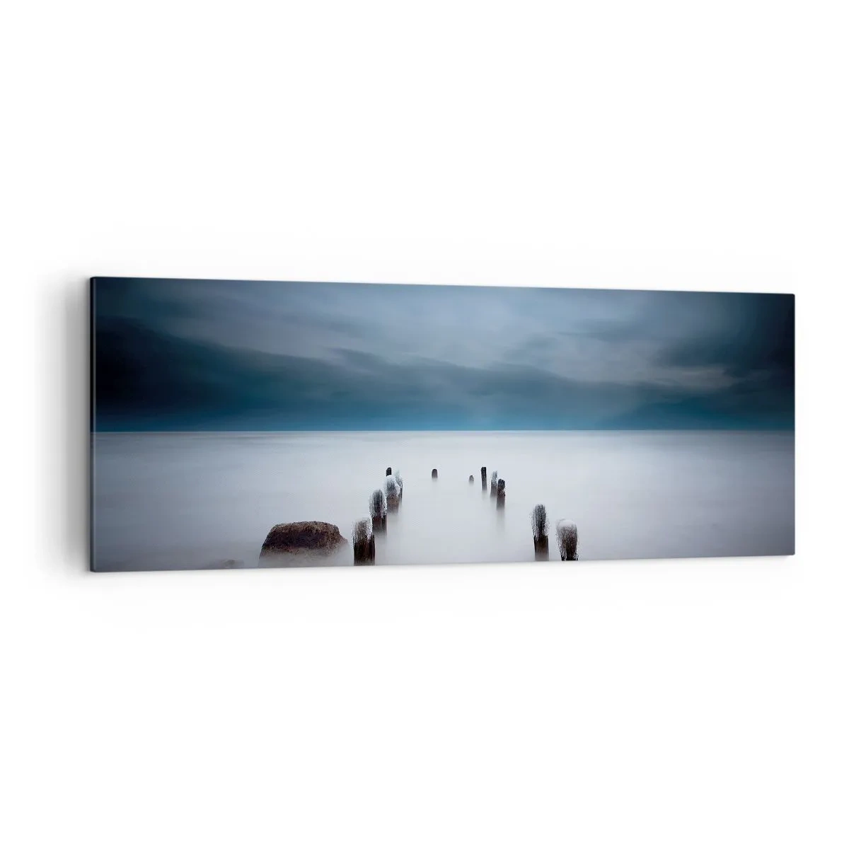 Cuadro sobre lienzo - Impresión de Imagen - El viejo muelle con el mar en calma como telón de fondo - 140x50cm - El lago del pensamiento - Decoración de pared moderna para salón y dormitorio ARTTOR