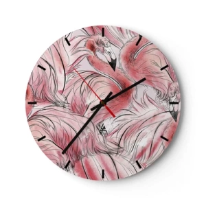 Reloj de pared - Reloj de vidrio - Flamencos rosados en una composición artística y dinámica. - 30x30cm - Ballet de aves - Decoración de pared moderna para salón, cocina y dormitorio ARTTOR