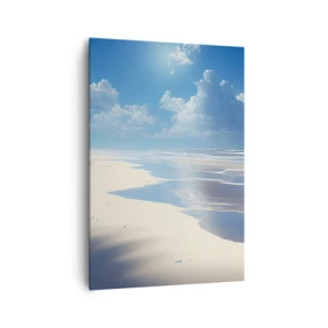 Cuadro sobre lienzo - Impresión de Imagen - Una playa de arena con olas bajo un cielo azul. - 70x100cm - Vacaciones en el paraíso - Decoración de pared moderna para salón y dormitorio ARTTOR