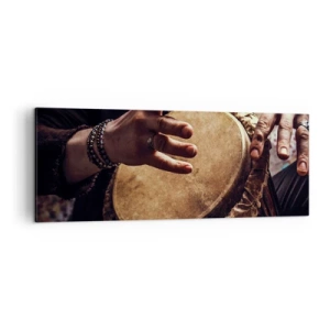 Cuadro sobre lienzo - Impresión de Imagen - Manos tocando un tambor djembé tradicional - 140x50cm - En el ritmo del corazón - Decoración de pared moderna para salón y dormitorio ARTTOR