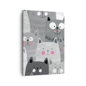 Cuadro sobre lienzo - Impresión de Imagen - Un patrón divertido con gatos en tonos grises. - 50x70cm - El mundo de los gatos - Decoración de pared moderna para salón y dormitorio ARTTOR