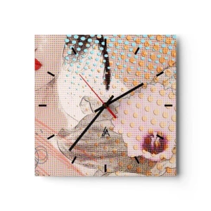 Reloj de pared - Reloj de vidrio - Obra abstracta con motivo de boca y orquídea. - 30x30cm - Heroína de cómic - Decoración de pared moderna para salón y dormitorio ARTTOR