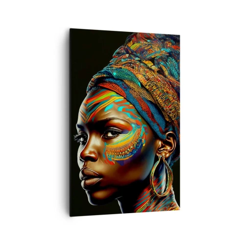 Cuadro sobre lienzo - Impresión de Imagen - Retrato de una mujer con un patrón colorido y un turbante. - 80x120cm - Reina africana - Decoración de pared moderna para salón y dormitorio ARTTOR