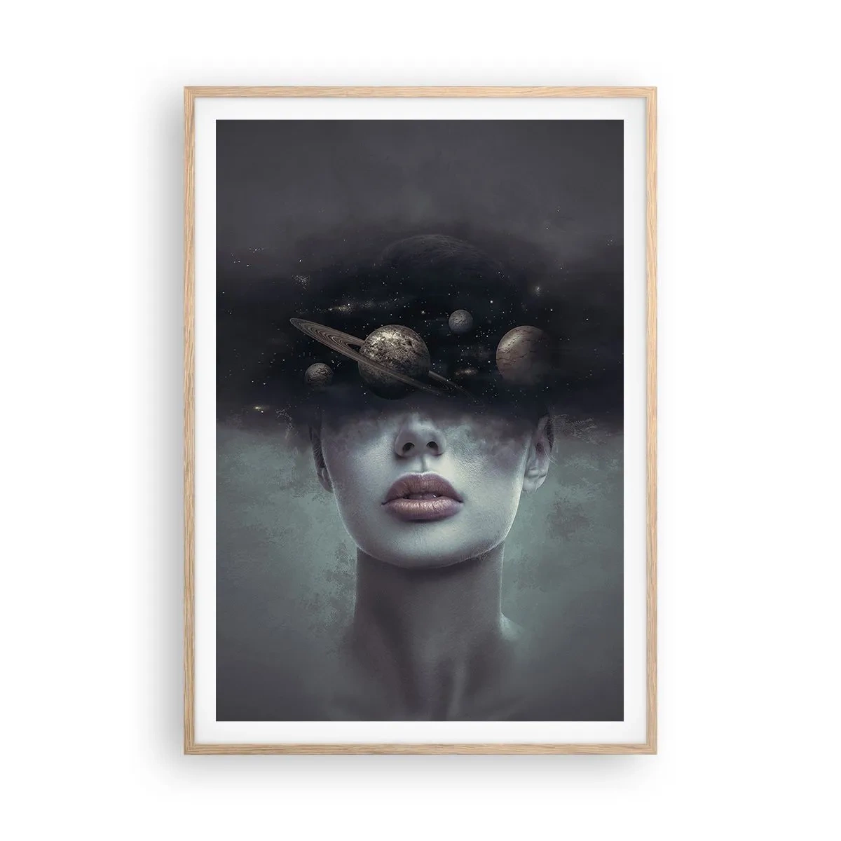 Póster en marco roble claro - Y los planetas sienten... - 70x100 cm