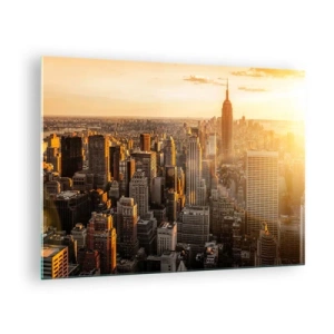 Cuadro sobre vidrio - Impresiones sobre Vidrio - El horizonte de la ciudad de Nueva York al atardecer - 70x50cm - Creciendo al sol - Decoración de pared moderna para salón y dormitorio ARTTOR