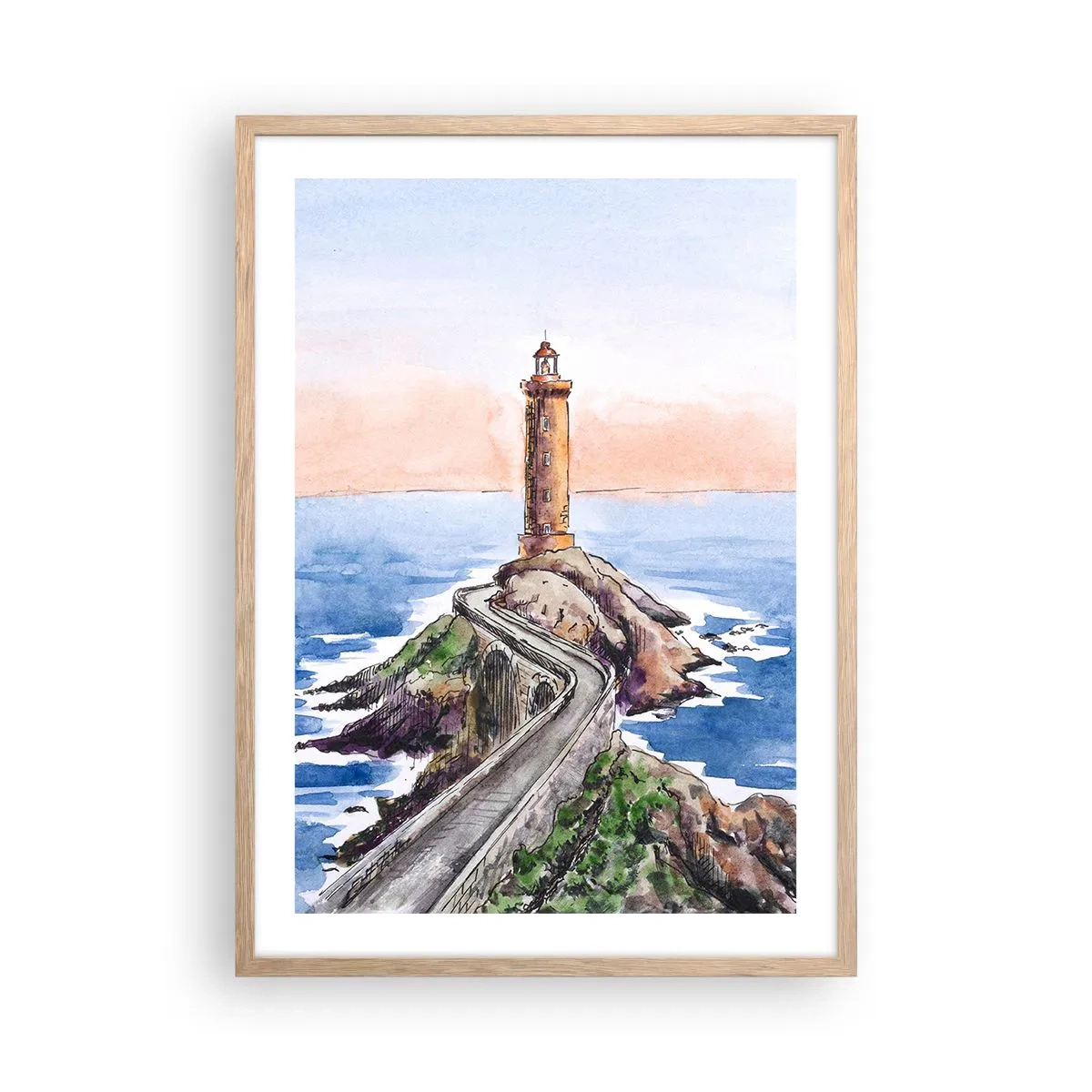 Póster en marco roble claro - Frente al mar - 50x70 cm