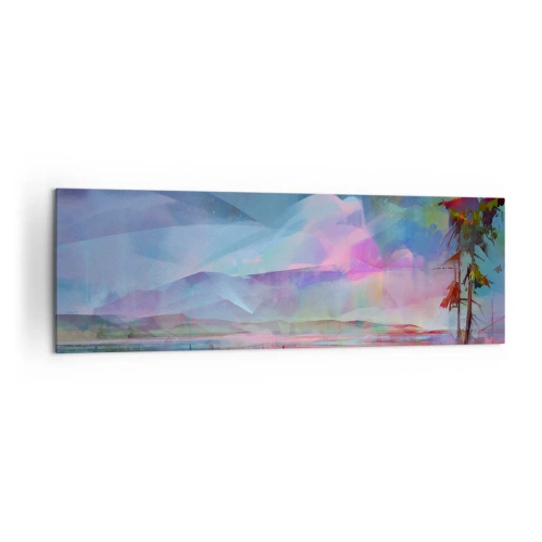 Cuadro sobre lienzo - Impresión de Imagen - Paisaje de montaña con un cielo colorido y un pueblo. - 160x50cm - Bajo un cielo benévolo - Decoración de pared moderna para salón y dormitorio ARTTOR