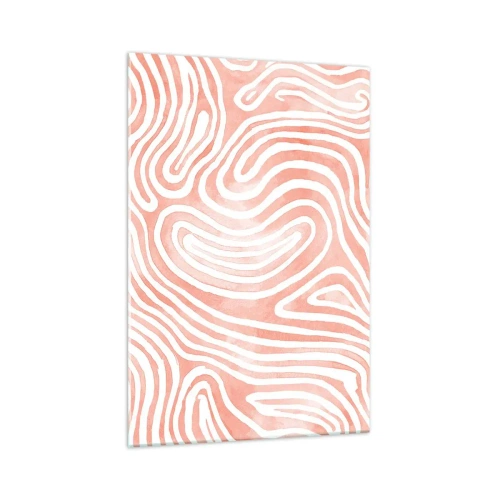 Cuadro sobre vidrio - Impresiones sobre Vidrio - Patrón abstracto en tonos rosa y blanco. - 70x100cm - En un laberinto de coral - Decoración de pared moderna para salón y dormitorio ARTTOR