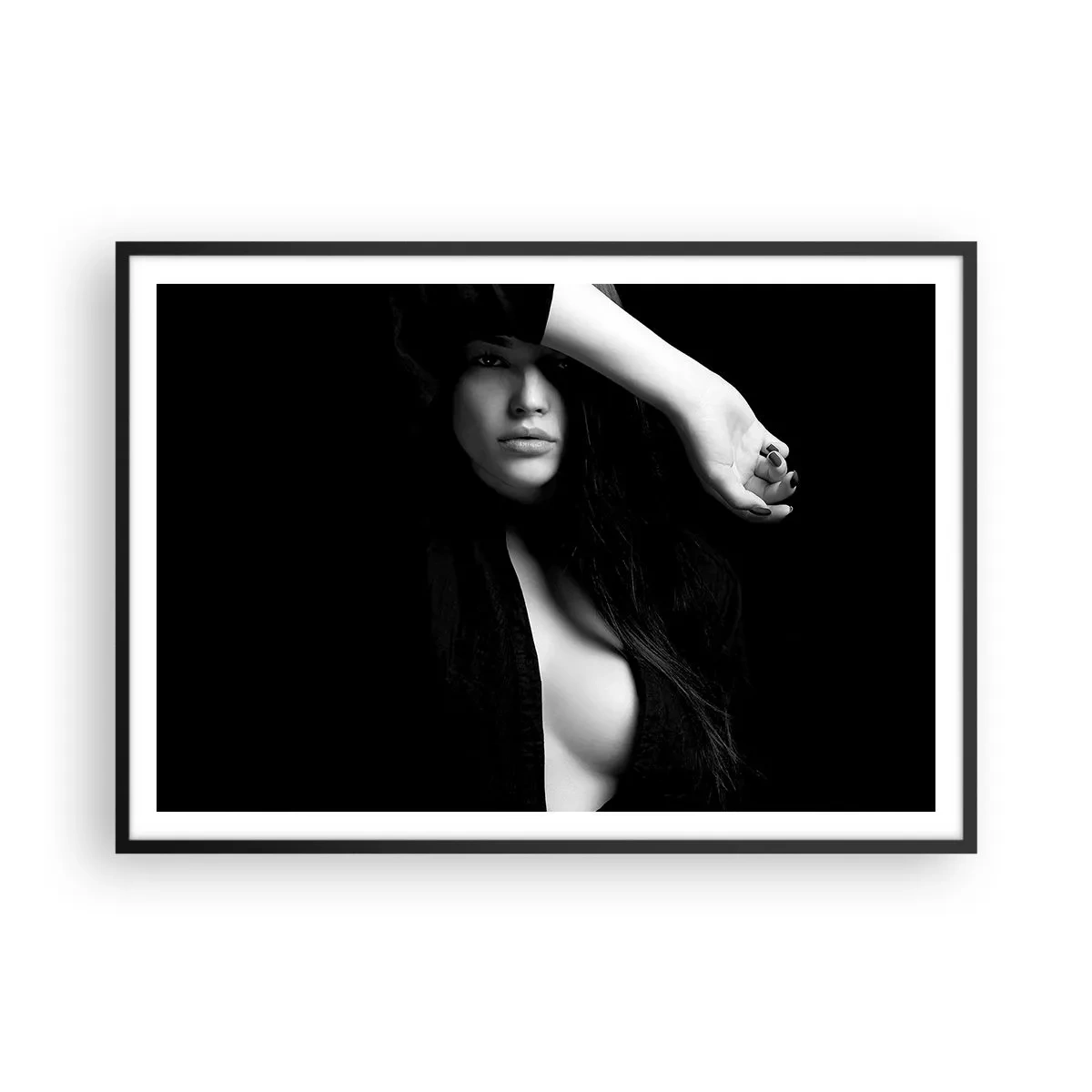 Póster en marco negro - Retrato elegante de una mujer en blanco y negro. - 100x70cm - Escuela de seducción - Decoración de pared moderna para salón y dormitorio ARTTOR