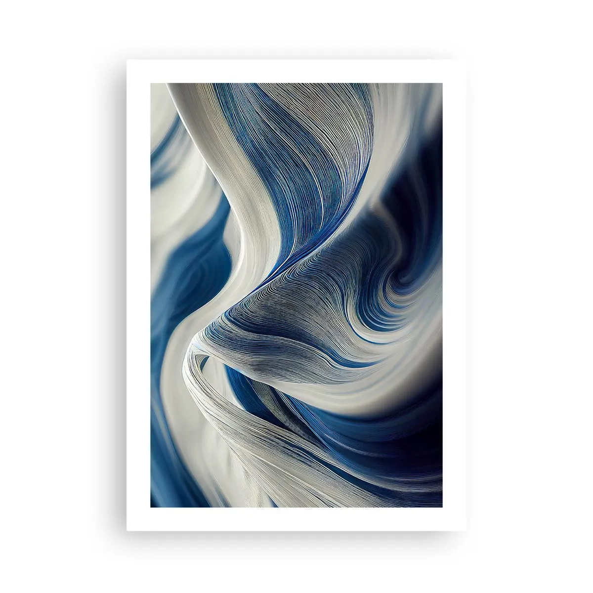 Póster - Ondas abstractas en tonos azul marino y blanco. - 50x70cm - Fluidez de azul y blanco - Decoración de pared moderna para salón y dormitorio ARTTOR